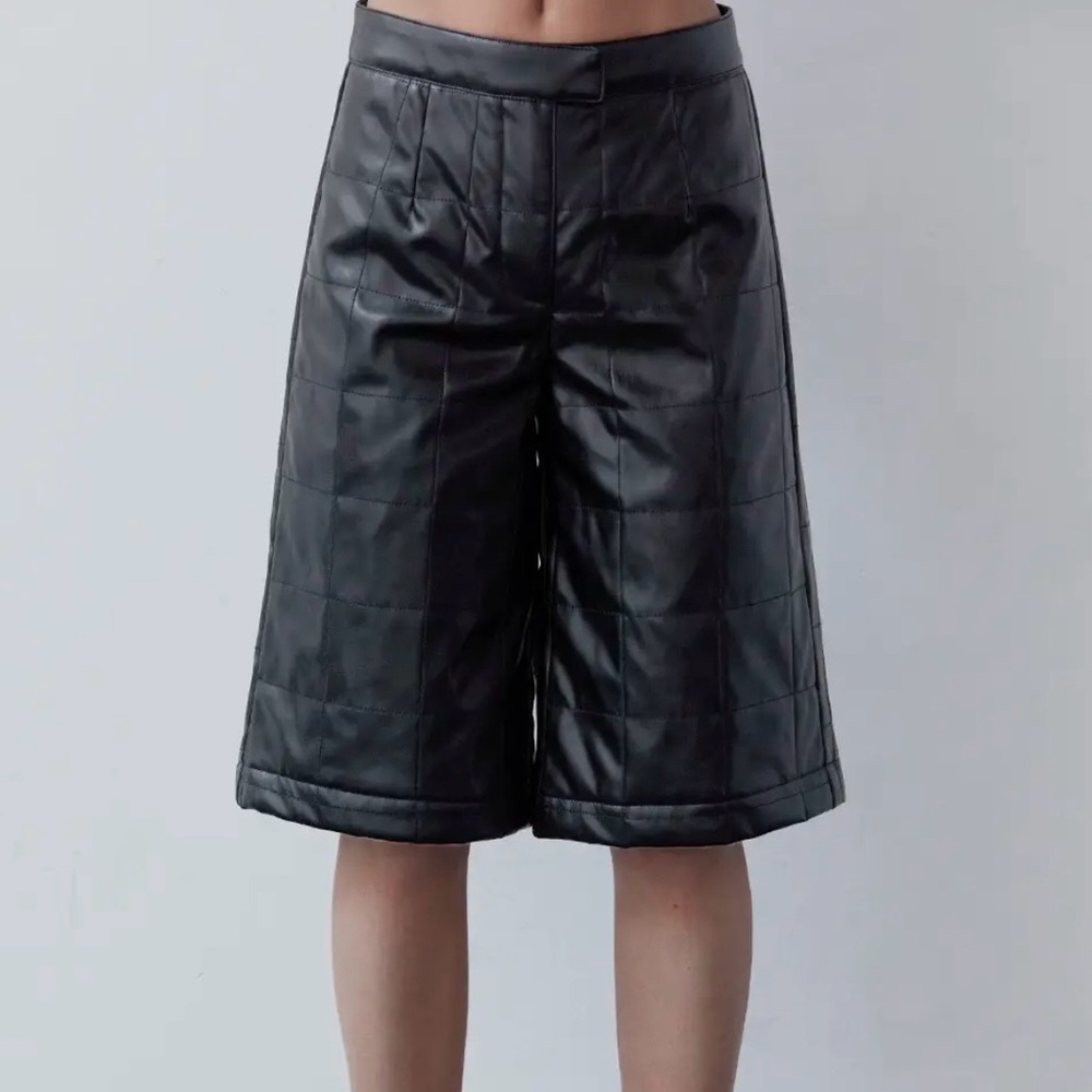 Black Women's Quilted Vegan Leather Shorts